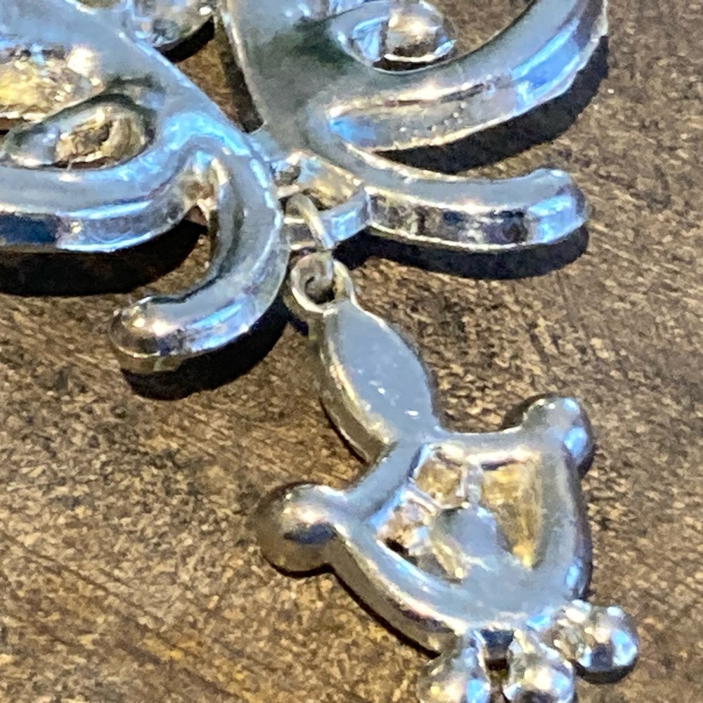 💋 Vintage Art Deco 15” Sterling 8 Necklace Bow Gemstone Rhinestone Pendant 💎 - Picture 11 of 13